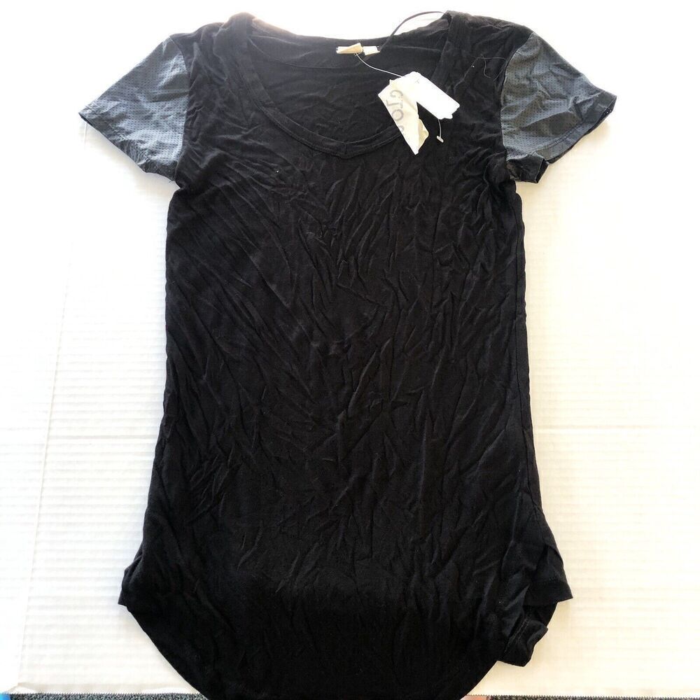 Nordstrom Cloth Brand Black Faux Leather Sleeve T-Shirt Women’s Sz S New A2117